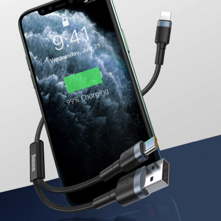 Cablu Baseus Cafule 2in1 USB la Type-C/Lightning 18W, 2.4A - 1.2m - Img 8