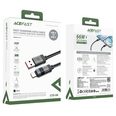 Cablu Date si Incarcare USB-A - USB-C Acefast C15-04 Display, 66W, 1.2m, Negru - Img 6
