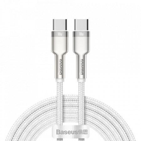 Cablu de date Baseus Cafule Metal USB Tip C - USB Tip C 100 W (20 V / 5 A) 2 m alb (CATJK-D02)