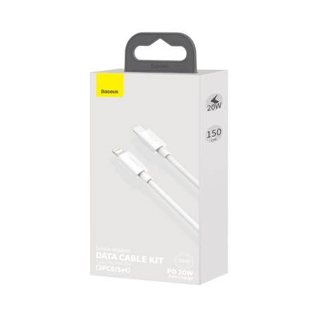 Cablu de date Baseus Simple Wisdom USB-C la Lightning PD 20W (2 buc / set) 1,5 m alb - Img 5
