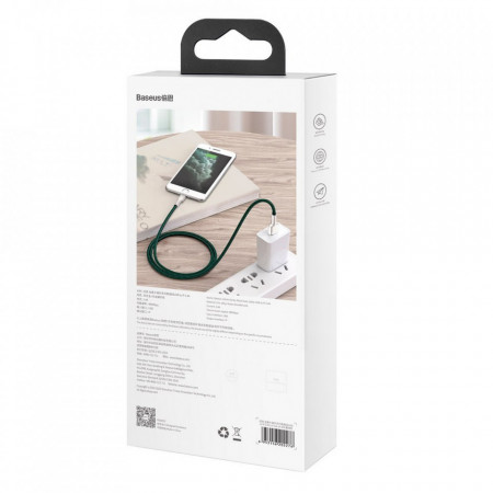Cablu de date metalic Baseus Cafule Series USB - Lightning 2.4A 1 m verde - Img 3