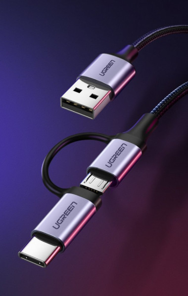 Cablu de date UGREEN 2 in 1 USB la USB Type-C , micro USB 2.4A - 1m - Img 4