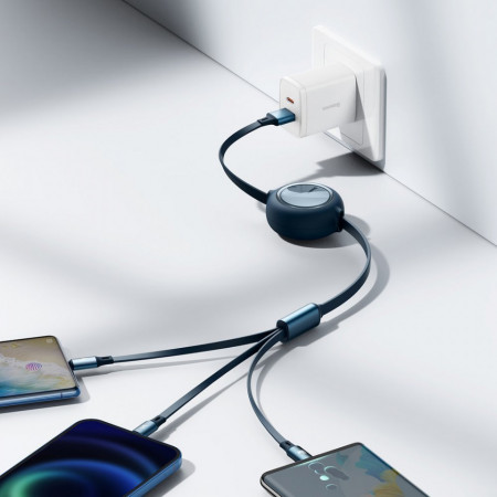 Cablu de date USB la Micro-USB, Lightning, Type-C Baseus, 66W, 1.2m, albastru, CAMLC-MJ01 - Img 3