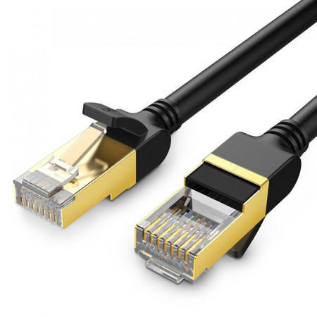 Cablu de retea plat UGREEN Ethernet RJ45, Cat.7, STP, 10 m (negru)