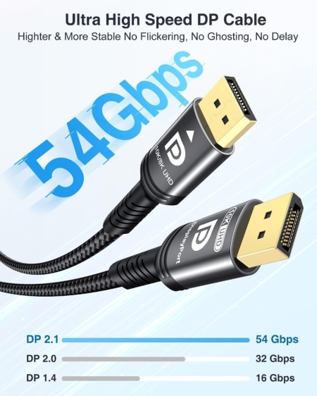 Cablu DisplayPort 2.1 Ubluker 54Gbps 2M, Certificat DP la DP, Suport 10K / 8K 120Hz, 4K 240Hz / 165Hz / 144Hz - Img 3