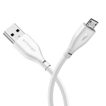 Cablu pentru incarcare si transfer de date BlitzWolf AmpCore II BW-MC10, USB/Micro-USB, 2.4A, 30cm, Alb - Img 3