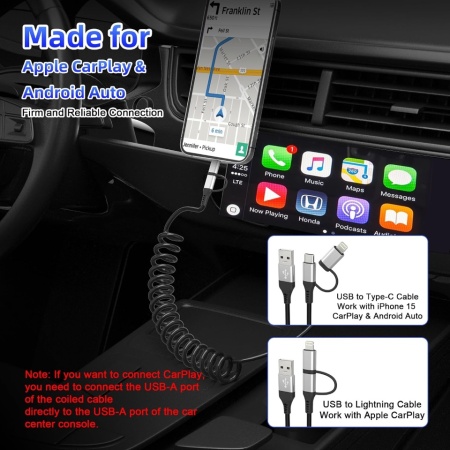 Cablu Spiralat 2 în 1 Typec Home USB la USB-C și Lightning, Suport Apple CarPlay și Android Auto, Încărcare Rapidă 3A și Sincronizare Date, Cablu Retractabil Anti-Încâlcire pentru iPhone 18/17/16/15/14/13, iPad și Dispozitive Android, Argintiu (Silver) - Img 5