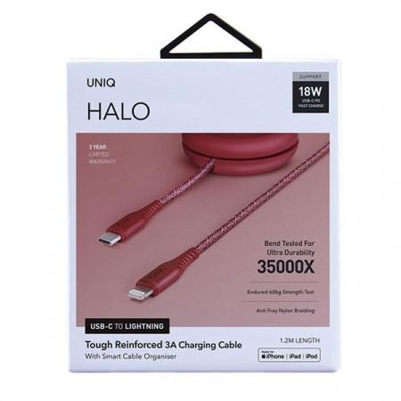 Cablu UNIQ MFI Halo cu cablu retractabil USB-C la Lightning 18W 1.2m - rosu - Img 6