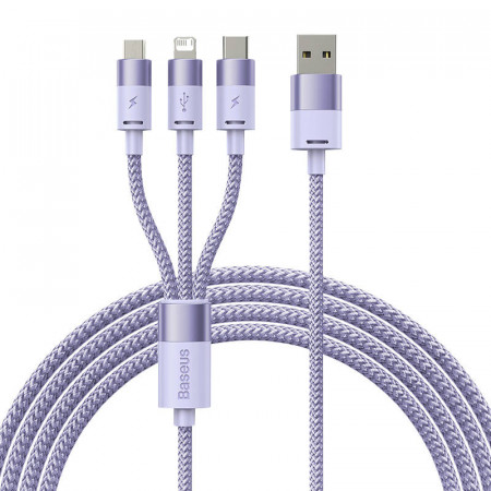 Cablu USB 3 în 1 Seria Baseus StarSpeed, USB-C + Micro + Lightning 3,5A, 1,2 m (Violet) - Img 2