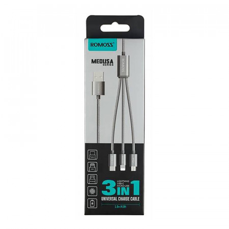 Cablu USB Romoss CB25A 3in1 USB-C / Lightning / Micro 3A 1m (gri) - Img 2