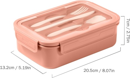Caserolă Alimentară Bento 1400 ml, 3 Compartimente Detașabile, Set Tacâmuri Inclus, Etanșare Antiscurgere, Compatibilă cu Microunde și Mașina de Spălat Vase, Roz - Img 5