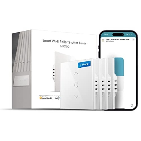 Comutator pentru rulouri Meross (necesar cablu neutru), set de 4 intrerupatoare pentru perdele de fereastră compatibile cu HomeKit, Alexa si Google Home, control vocal si telecomanda