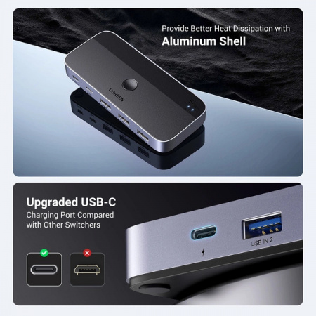 Comutator Ugreen CM662 USB 3.0 Comutator 2-in-4 + 2x cablu USB-A - negru - Img 6