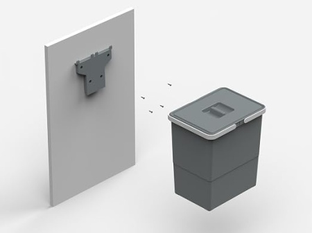 Coș de gunoi încorporabil Elletipi Easy 2.0, capacitate 12 litri, montare pe ușă dulap cu capac inclus, din plastic reciclat, prindere cu șuruburi, Gri - Img 6