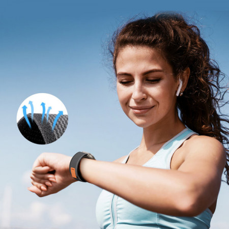 Curea sport Velcro pentru Apple Watch 8 / 7 / 6 / SE / 5 / 4 / 3 / 2 / 1 (38, 40, 41 mm) Curea Dux Ducis Versiune YJ - Negru / Gri - Img 4