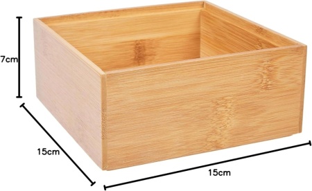 Cutie Organizatoare din Lemn de Bambus Zeller 13330, Dimensiuni 15 x 15 x 7 cm, Finisaj Natural, pentru Sertare, Birou, Baie și Bucătărie, Bej - Img 3