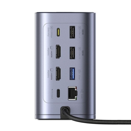 DOCKING STATION Baseus Spacemate RD1 12 in 1, input USB Type-C, output 2xHDMI 4K@60Hz, 2xUSB-C (10Gbps), 2xUSB-A (5Gbps), 2xUSB, 1xRJ45, card reader SD/micro SD, 1XUSB-C (PD), gri - Img 4