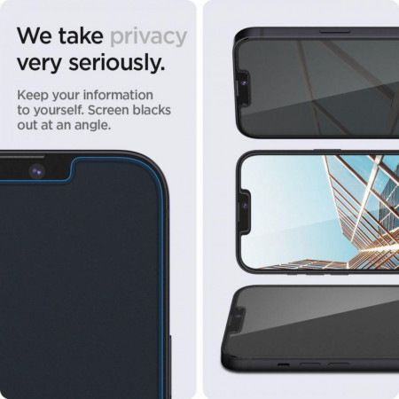 Folie sticla cu sistem de montare Case friendly Spigen GLAS.tR EZ FIT PRIVACY compatibila cu iPhone 13 Pro 2-Pack - Img 3