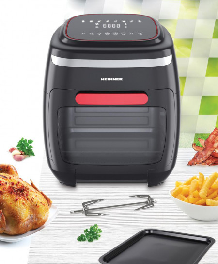 Friteuza cu aer cald Heinner Crystal Clear HAF-B2000FB, 2000W, capacitate cos 4.5L, capacitate cuptor 11L, 8 programe, 3 rafturi pentru preparare cu aer cald, tija rotisor, temperatura reglabila: 30-200˚C, temporizator: 4h, Rosu - Img 6