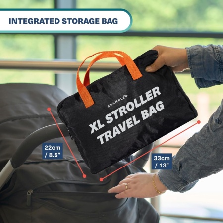 Geantă de Transport Cărucior Dublu XL Bramble pentru Avion, Nailon Balistic Rezistent la Apă, Bretele Căptușite din Neopren, Husă Integrată și Fereastră ID, 100 x 65 x 40 cm, Negru - Img 5