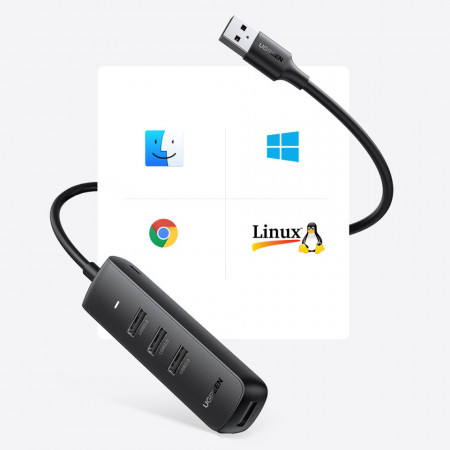 HUB USB 4-în-1 Ugreen - 4x USB tip A 3.0 PD DC 12V 0.25m negru (CM416 10915) - Img 4