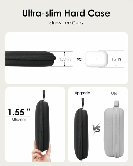 Husă de protecție rigidă pentru căști over-ear, carcasă transport rezistentă la șocuri și stropi, compatibilă JBL, Sony, Soundcore, Bose, Beribes, buzunar plasă cabluri, Negru - Img 3