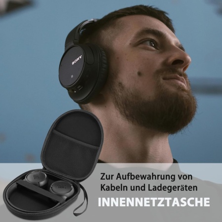 Husă de Protecție și Transport pentru Căști Wireless JBL Tune și Sony (WH-CH520 / WH-CH720N), Rigidă, Neagră - Img 2