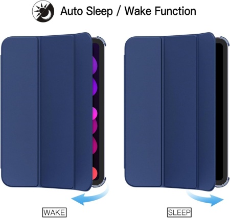 Husă de Protecție Tri-Fold pentru iPad mini 7 A17 Pro (2024) / iPad mini 6 (2021), Smart Cover cu Funcție Auto Sleep/Wake, Spate Mat Translucid, Albastru Închis (Navy Blue) - Img 4