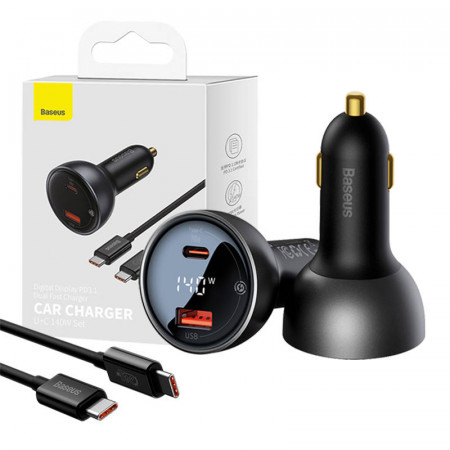 Incarcator auto Baseus Superme, USB, USB-C, 140 W (negru)