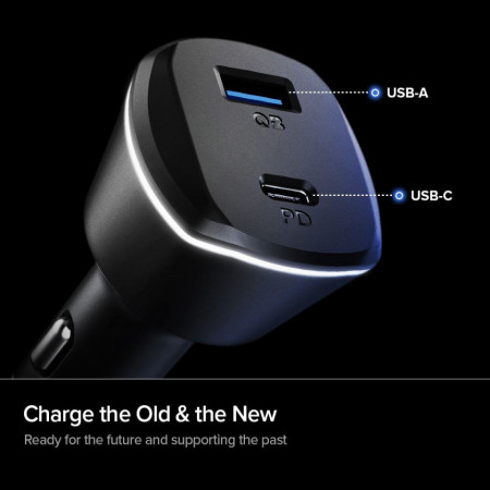 Incarcator auto cu 2 porturi SPIGEN PC1800 POWERARC PD30W/QC.3.0 BLACK - Img 7