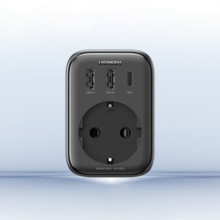 Incarcator de perete 30W (2xUSB/USB C/AC) / adaptor EU - EU 13A Ugreen CD314 - negru - Img 4