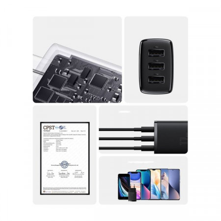 Incarcator priza Baseus Compact 3x USB 17W negru (CCXJ020101) - Img 2