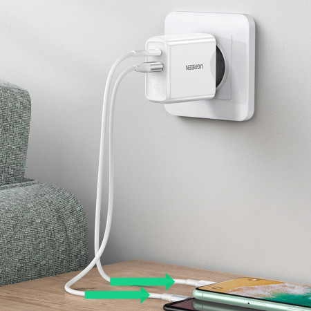 Incarcator priza Ugreen USB Type C / USB 36 W Quick Charge 4.0 Power Delivery white (60468 CD170) - Img 3