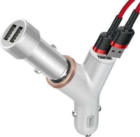 Incarcator telefon, Baseus Y Type, 2xUSB si extensie bricheta, 3.4A, alb - Img 4