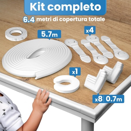 Kit Complet de Protecție pentru Copii , Rolă 6.4 Metri Bandă din Cauciuc cu Spumă Activă (Grosime 7 mm), 8 Protecții Colțuri, 4 Sisteme Siguranță Sertare și 1 Opritor Ușă, Alb - Img 7