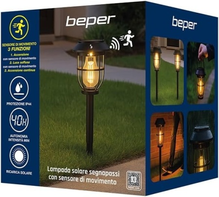 Lampă Solară de Gradină cu Senzor de Mișcare BEPER P207ILO106, 3 Moduri de Iluminare, cu Țăruș de Fixare și Mâner, Certificare IP44, Negru - Img 3