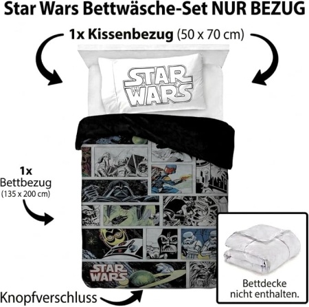 Lenjerie de pat pentru 1 persoana Jay Franco Star Wars Comic, 100% bumbac, cearceaf pilota si fata de perna 50 x 70 cm, Multicolor - Img 4