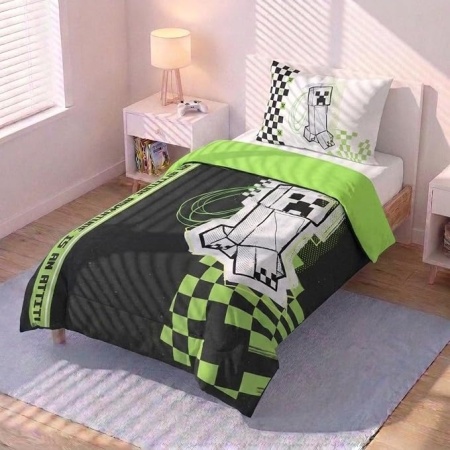 Lenjerie de pat pentru 1 persoana Minecraft Creeper Doodle, 100% bumbac, cearceaf pilota si fata de perna 50 x 70 cm, Multicolor - Img 7