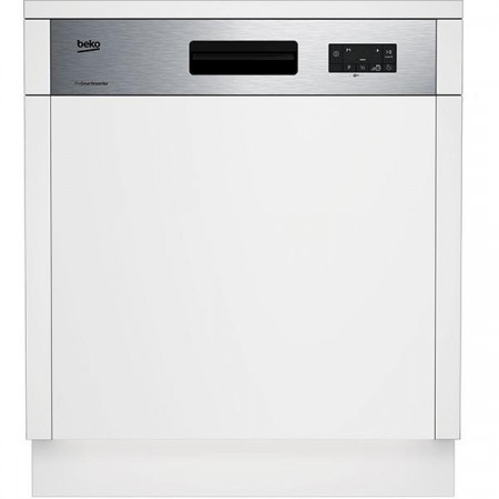 Masina de spalat vase semi-incorporabila Beko DSN26420X, 14 seturi, 6 programe, Clasa E, Motor ProSmart Inverter, Display LCD, SteamGloss, TrayWash, Acrobat System, Flexible HalfLoad, 60 cm, Inox antiamprenta