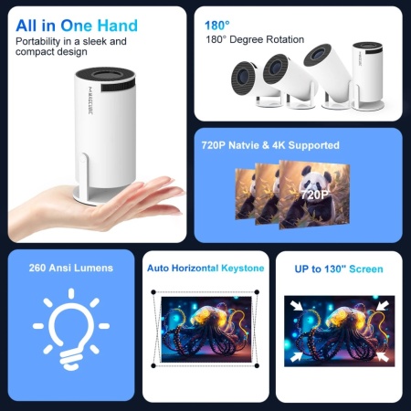 Mini proiector 4K HY300 Pro Android 11 Dual Wifi6 260ANSI Allwinner H713 BT5.0 1080P 1280*720P Home Cinema Proiector exterior - Img 7
