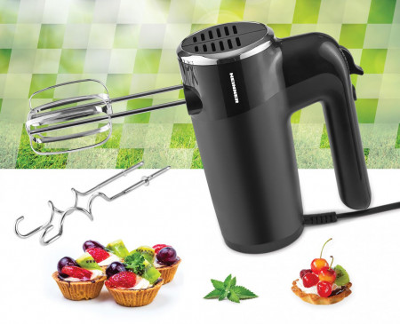 Mixer de mana Heinner HM-300BK, 300W, 6 viteze+turbo, 2 seturi accesorii inox, Negru