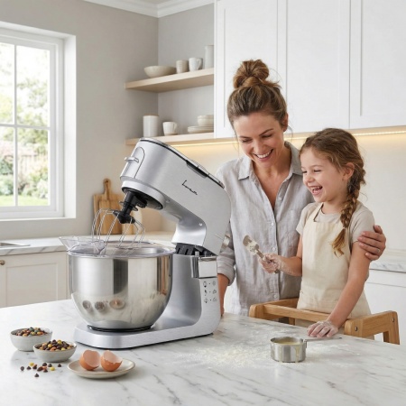 Mixer planetar FRAM FPM-K1500M, 1500W, bol inox 6L, 6 viteze si functie Pulse, Argintiu - Img 8