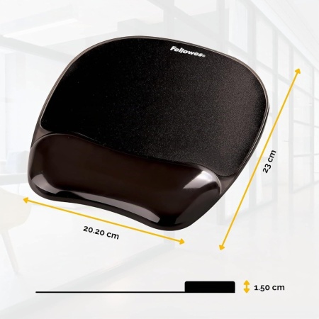 Mouse Pad Ergonomic cu Suport din Gel pentru Încheietură Fellowes Gel Crystals, Bază Cauciucată Antiderapantă, Compatibil cu Mouse Optic și Laser, Negru - Img 2