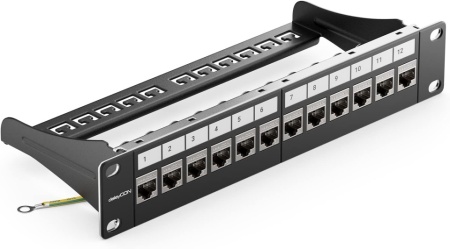 Panou Patch Modular de 12 Porturi deleyCON, 1U, Rack 10 Inch + 12 Bucăți Module Keystone RJ45 CAT6a, Negru - Img 5