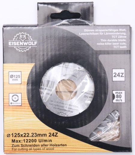 Pânză Circulară pentru Lemn Ø 125 x 22.23 mm cu 24 Dinți TCT din Carbură de Tungsten, Viteză Maximă 12.250 RPM, Tăiere Lemn Masiv, Esențe Tari/Moi și Compozite - Img 3