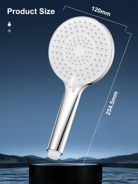 Pară de Duș de Înaltă Presiune cu Furtun Inclus, Cap Rotund 120 mm, 3 Moduri de Pulverizare, Duze Anti-Calcar din Silicon, Finisaj Cromat Lucios, Para de Duș Manuală Antirugină pentru Baie, Hotel și Spa - Img 4