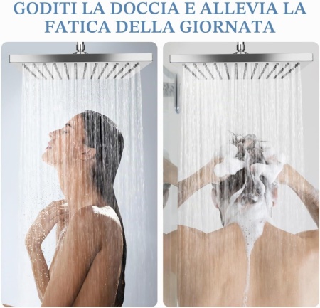 Pară de Duș Pătrată 10 Inch (25x25 cm), Oțel Inoxidabil 304, Efect de Ploaie de Înaltă Presiune, Sistem Anti-Calcar, Finisaj Argintiu Oglindă - Img 2