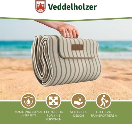 Pătură de picnic și plajă XXL Veddelholzer, 200 x 200 cm, impermeabilă, rezistentă la nisip, strat termoizolant și căptușeală moale, pliabilă tip geantă, lavabilă - Img 3