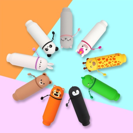 Penar Școlar Kawaii 2-în-1 din Silicon Moale Legami, Model Ursuleț (Teddy), Suport Retractabil de Birou, Închidere cu Fermoar, Înălțime 18.5 cm - Img 6