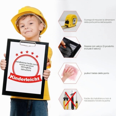 Plasă Anti-Insecte Magnetică pentru Ușă MYCARBON 100 x 210 cm, Închidere Automată cu Magneți, Montare cu Bandă Adezivă Fără Găurire, Negru - Img 3